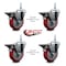 Service Caster 4 Inch Red Polyurethane 38 Inch Threaded Stem Caster Set with Brake SCC-TS20S414-PPUB-RED-PLB-381615-4 - alternate 2